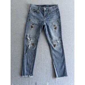 Lucky Brand Ava Skinny Ankle Gallup Embroidered Floral Distressed Jeans Sze 4/27